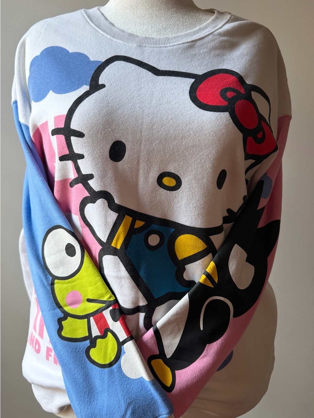 Hello Kitty White, Pink & Blue Sweatshirt XXL Keroppi & Badtz Maru NWOT
